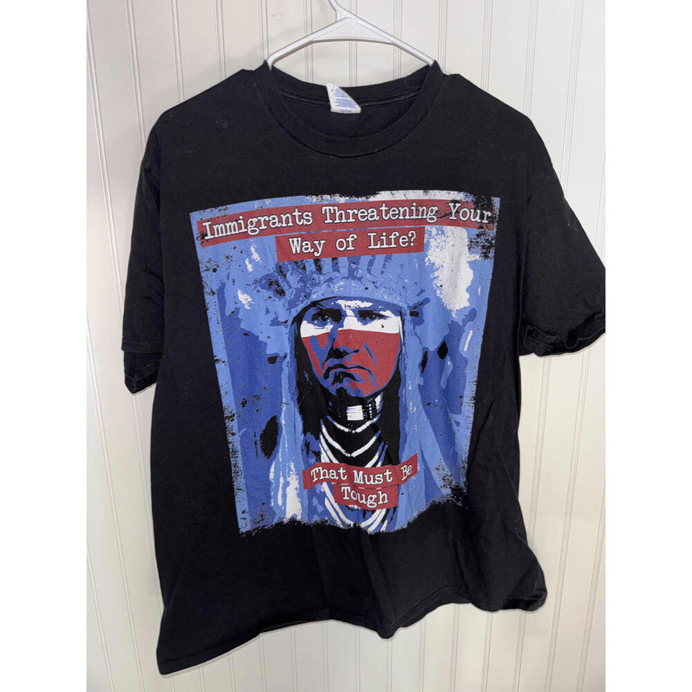 Port & Company XL Black Graphic T-Shirt with Native American